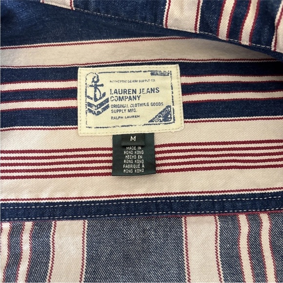 Ralph Lauren Jeans Company Striped Denim Jacket Zip Snap Red Cream Blue Medium - Picture 15 of 15